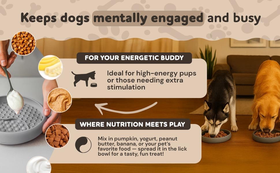 Spreading yogurt peanut butter kibble and banana into YAMI bowl