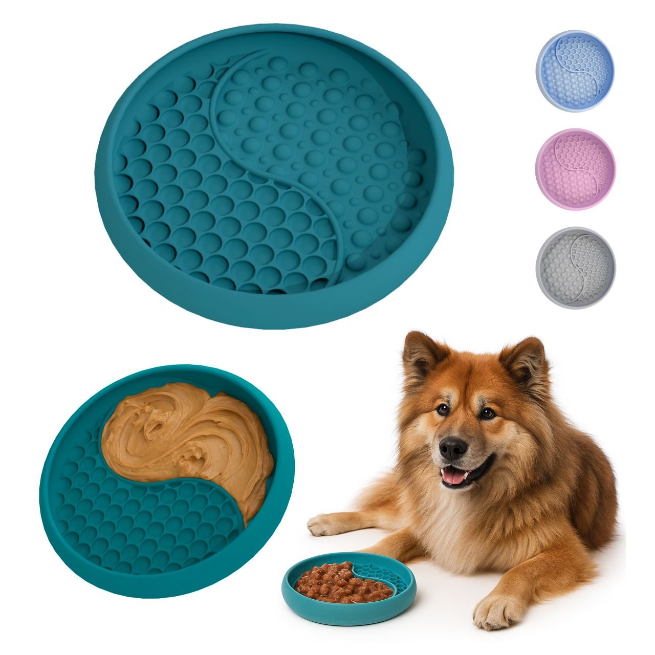 Golden Retriever with YAMI teal bowl